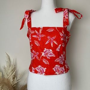 NWT Joie Linen Blend Red Tropical Floral Print Cropped Tank Top Size 4